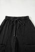 High Waist Mineral Wash Exposed Seam Drawstring Wide Leg Pants